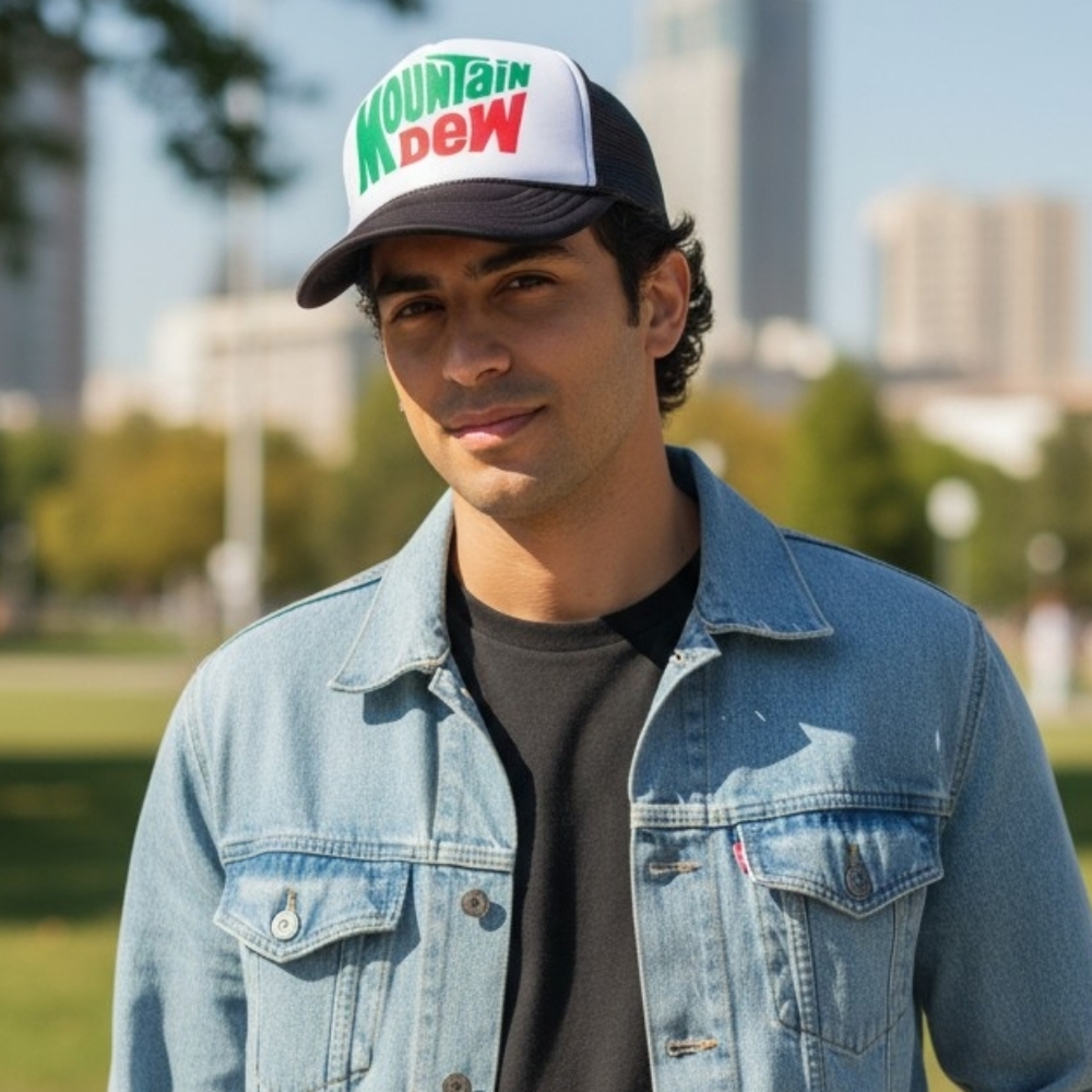 Mountain Dew Trucker Hat‎ Snapback Black Mesh Vintage Style Logo Cap One Size